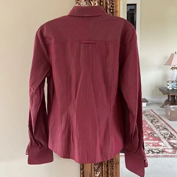 Vintage button up red blouse long sleeve dress shirt stripes large, women’s 8 - Picture 5 of 5